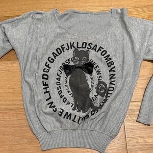 Grey Cat Graphic Women's Sweater with Bow